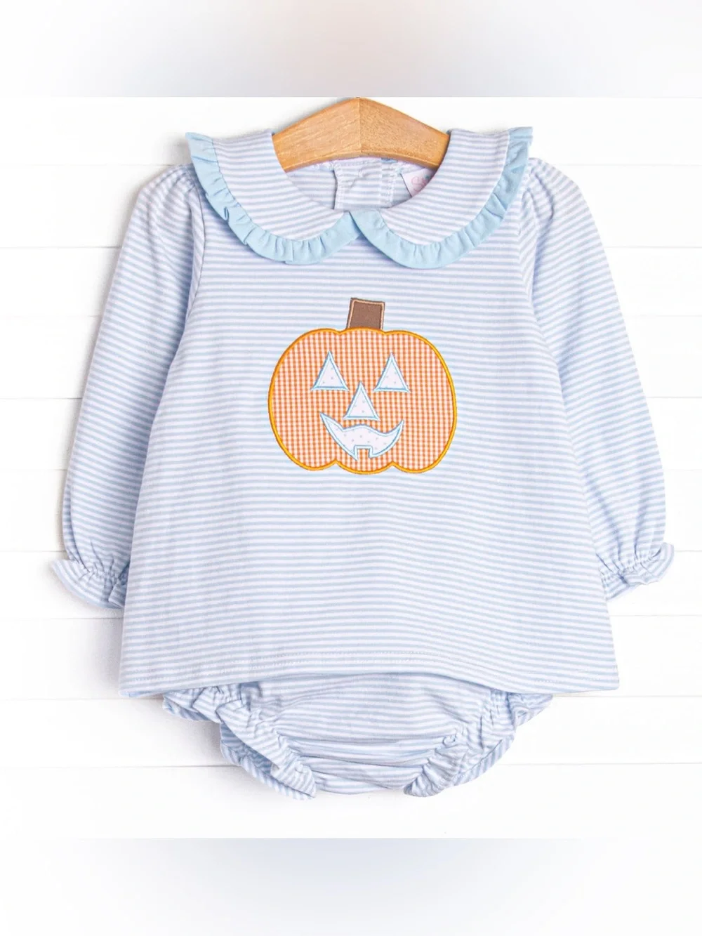 Stitchy Fish Pumpkin set Cutest Carving Applique Diaper long sleeve girl fall